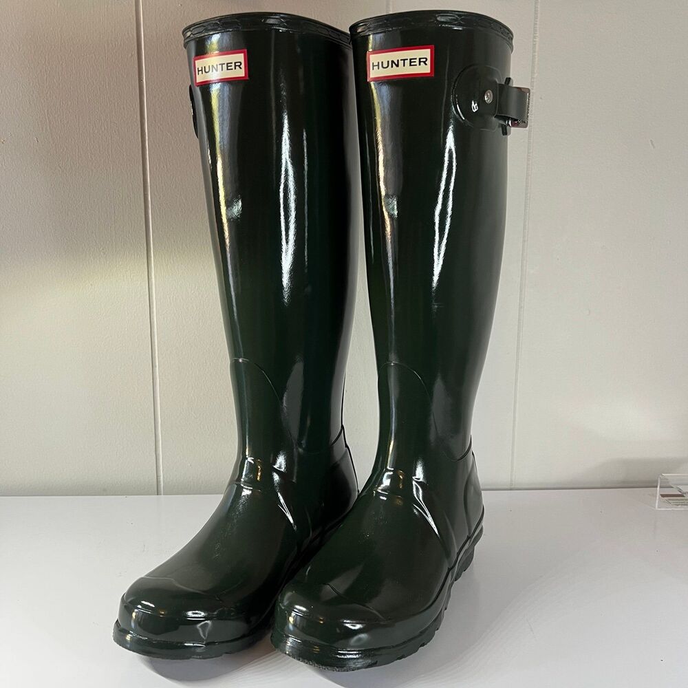 Hunter Original Tall Gloss Rain Boots Dark Olive | WFT1000RGL | Women's 5 | NEW